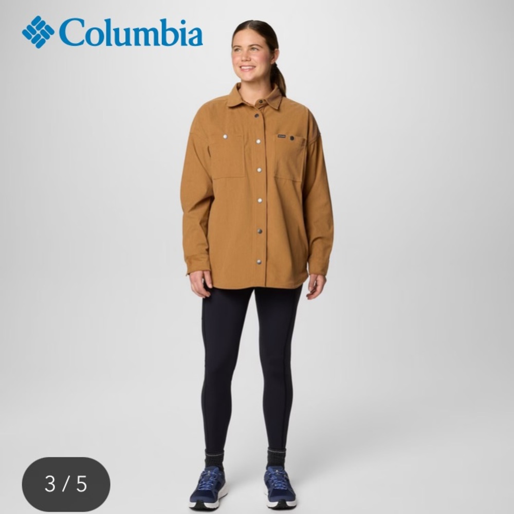 Columbia Women's Blue Point Creek Corduroy Shirt Jacket size large Camel Brown - Picture 3 of 9